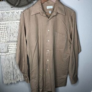 Van Heusen Tan Button Front Dress Shirt Medium